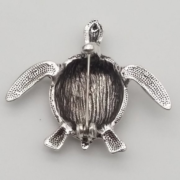 Turtle Brooch Silver Metal Pin Stylish Sea Tortoise Jewelry Fashion Accessory - Picture 3 of 4
